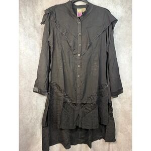 NWT Anthony Original Black Embroidered Long Slv Tunic & Skirt Goth Boho Size Med
